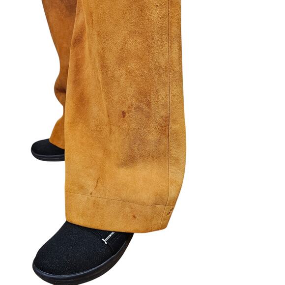 Pants Vintage golden brown suede leather wide legged lined slacks size 4 - Picture 8 of 10